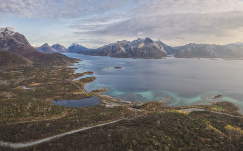 Panoramic view of the mountains and islands around lofoten