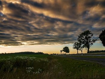 Scenic view of grassy field against cloudy sky