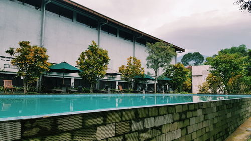 Bench by swimming pool