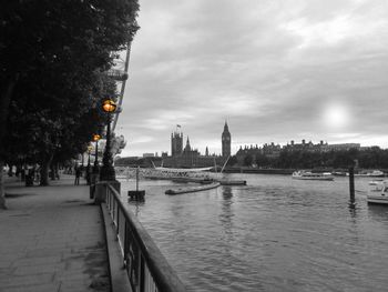 View of river and buildings in city