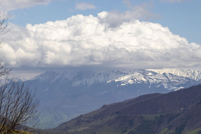 Scenic view of snowcapped mountains against sky