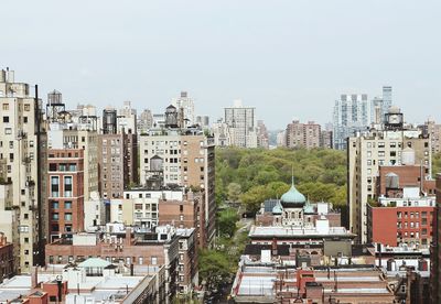 Cityscape against clear sky