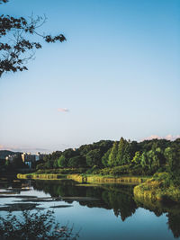 Scenic view of lake against clear sky