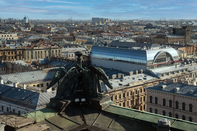 High angle view of buildings in city