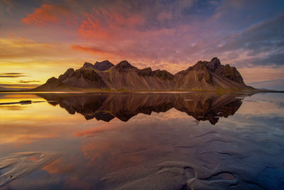 Reflection of sky on lake during sunset