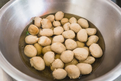 High angle view of eggs in container