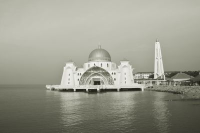 Malacca straits mosque in black and white