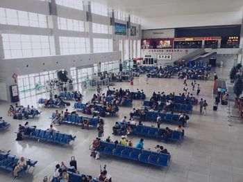 High angle view of people at airport