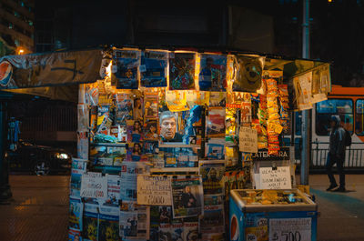 Illuminated market stall at night