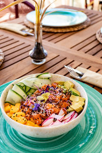 Close-up of food in plate on table