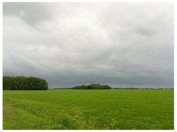 Scenic view of grassy field against cloudy sky