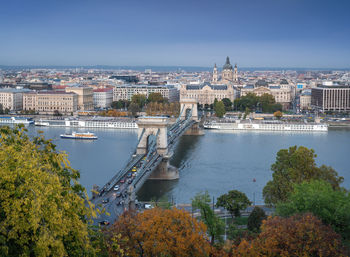 High angle view of buildings in city