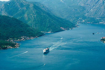 High angle view of boats in sea