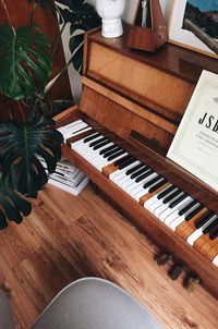 High angle view of piano keys