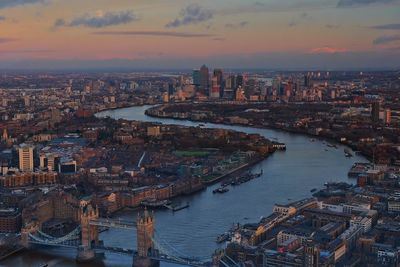 High angle view of city at waterfront