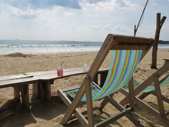 Deck chairs on beach