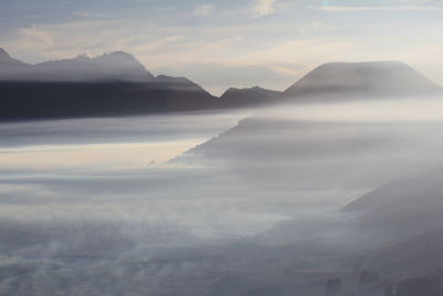 Foggy morning of mount batok covering with soft haze