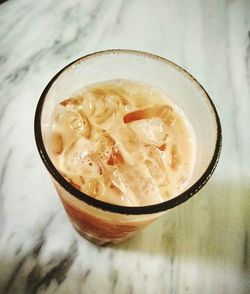 High angle view of ice cream in glass on table