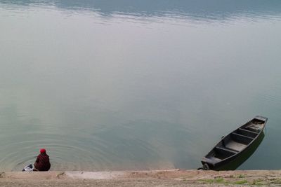 High angle view of boat in water