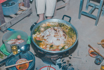 High angle view of food on table