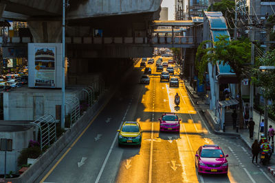 High angle view of cars on road in city