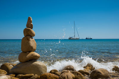 Scenic view of sea against clear blue sky