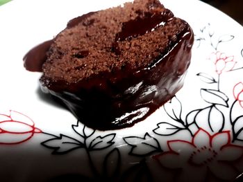 Close-up of chocolate cake in plate