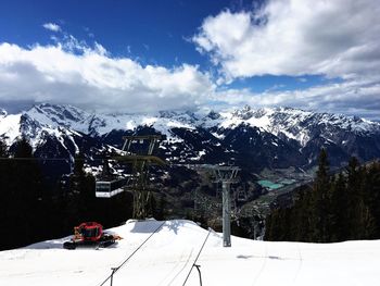 Scenic view of snow covered mountains