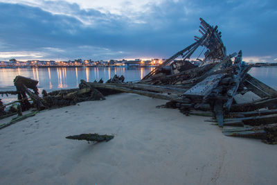 Wrecks of old boats in the boat cemetery of plouhinec in france in the brittany region