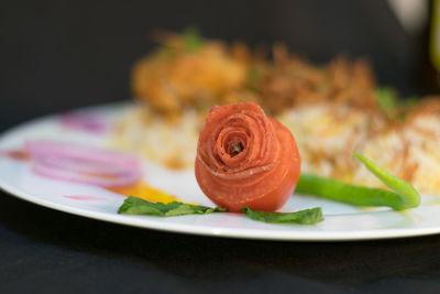 Close-up of dessert in plate on table