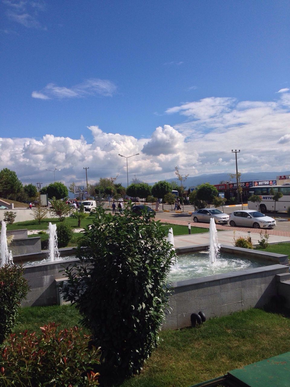 sky, water, grass, cloud - sky, tree, growth, plant, nature, cloud, flower, beauty in nature, green color, sunlight, day, park - man made space, incidental people, sea, tranquil scene, tranquility, outdoors