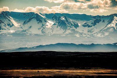 Scenic view of snowcapped mountains against sky