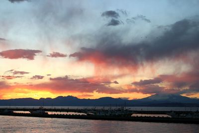 Scenic view of lake against dramatic sky