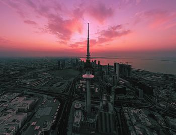 Aerial view of kuwait city at sunset