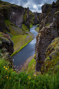 Scenic view of stream flowing through rocks