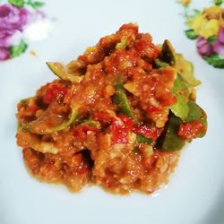 High angle view of meal served in plate