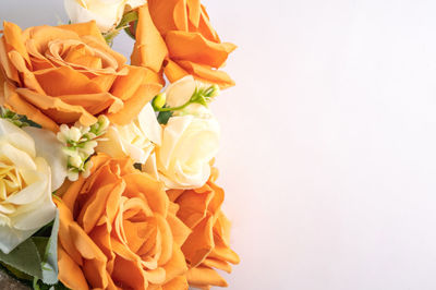 Close-up of rose bouquet against white background