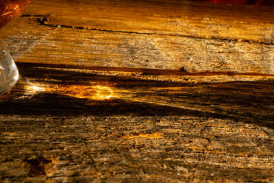 Close-up of wood burning in dark