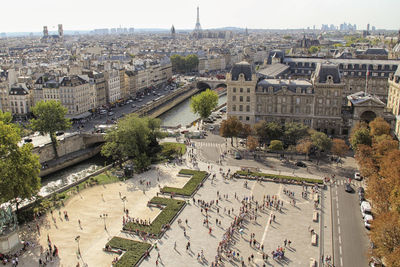 High angle view of cityscape against sky