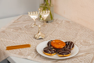 High angle view of food in plate on table