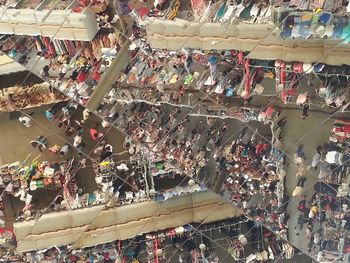 High angle view of people at street