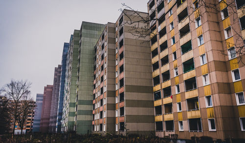 Low angle view of buildings against clear sky