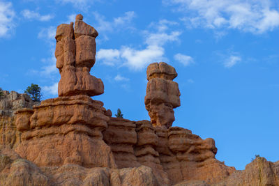 Low angle view of rock formation against sky