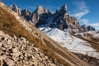 Scenic view of snowcapped mountains against sky