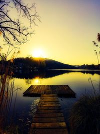 Scenic view of lake against sky during sunset