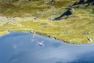 High angle view of people on sea shore