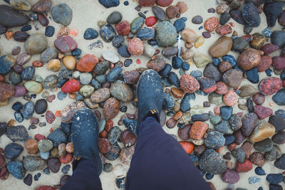 Low section of person standing on beach