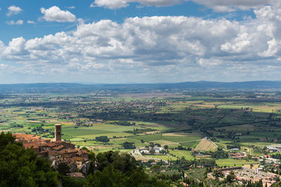 Aerial view of landscape against cloudy sky