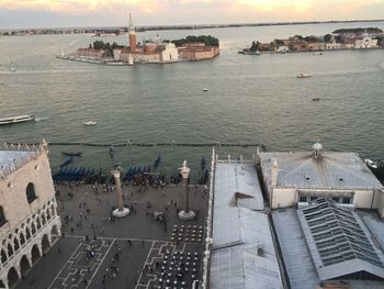 Mid distance view of san marco campanile in sea during sunset