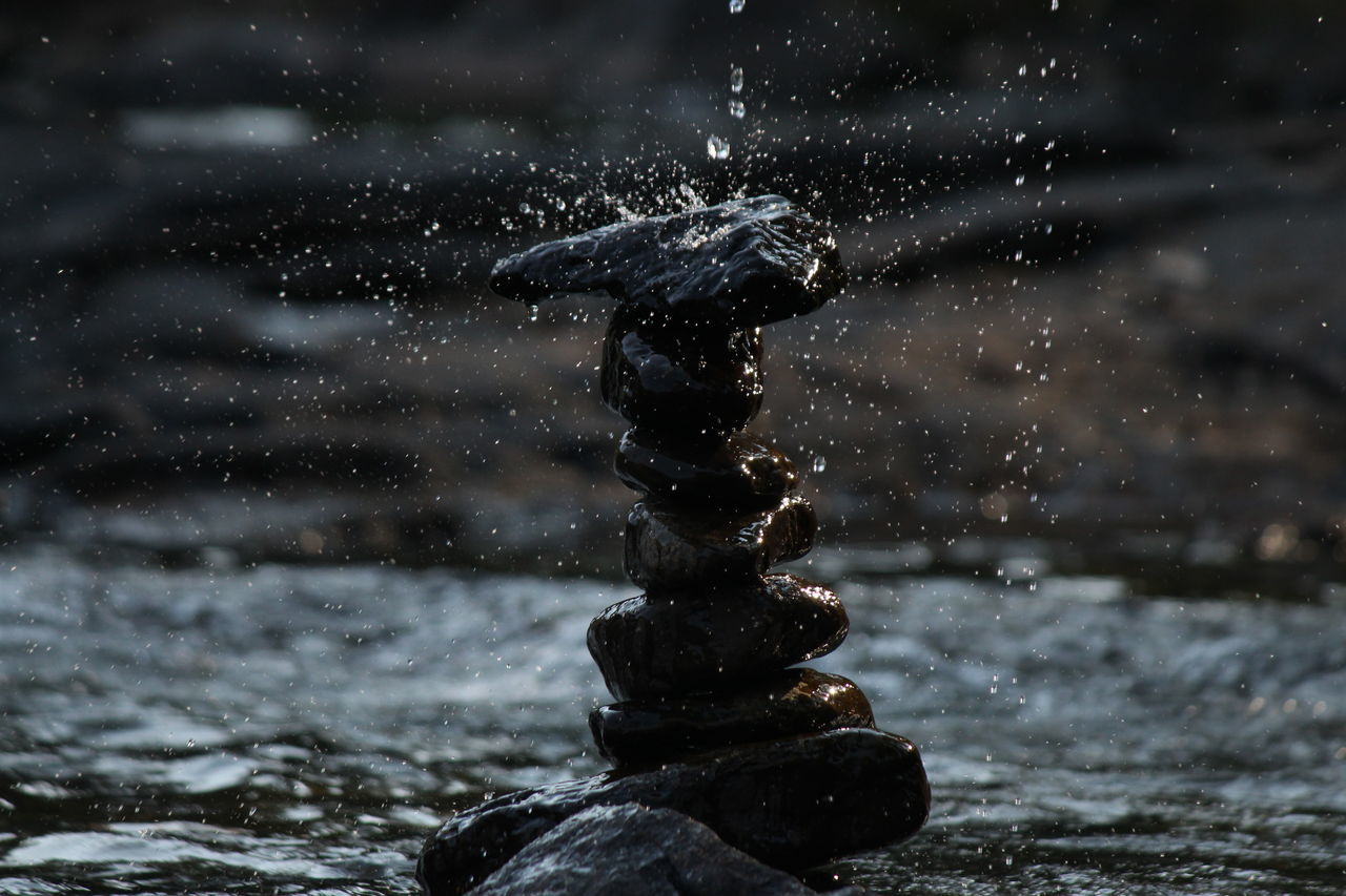 CLOSE-UP OF WATER DROPS ON ROCK